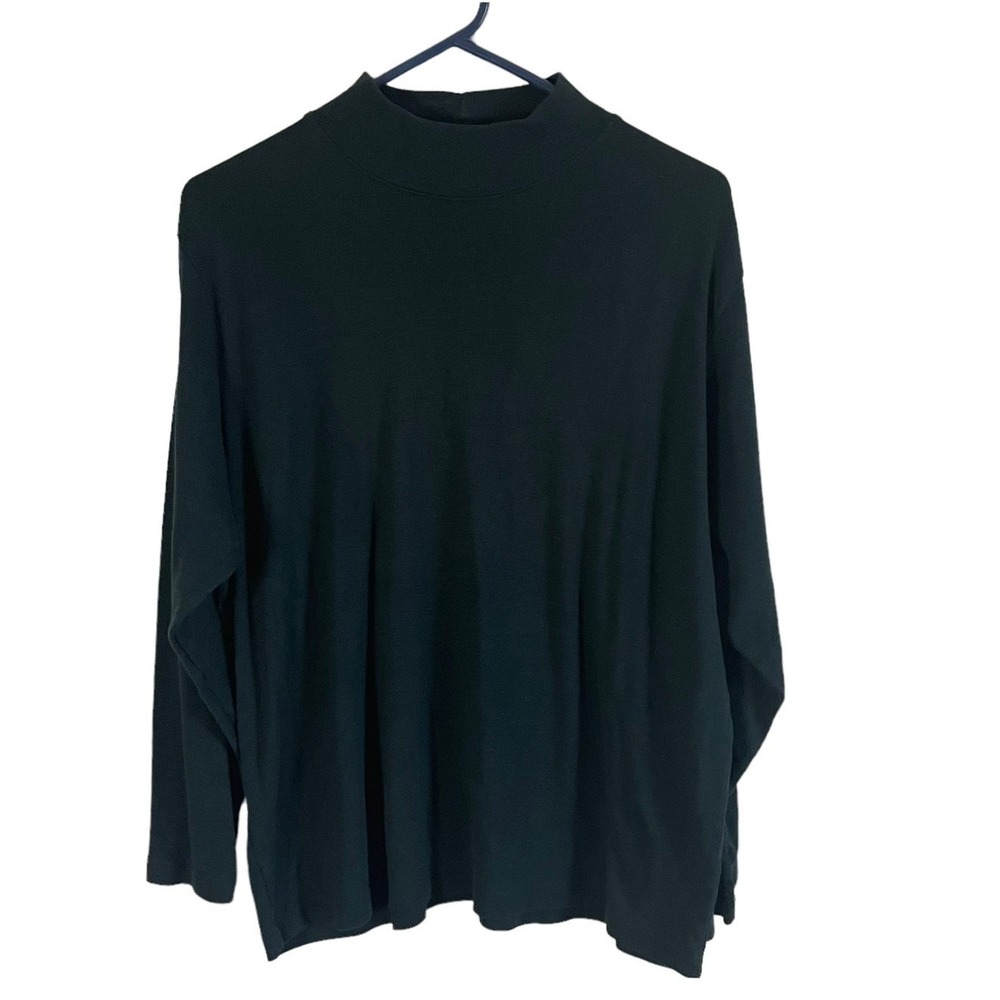 Lane Bryant Womens Mock Neck Long Sleeve Top Dark Green Relaxed Fit Basic Tee